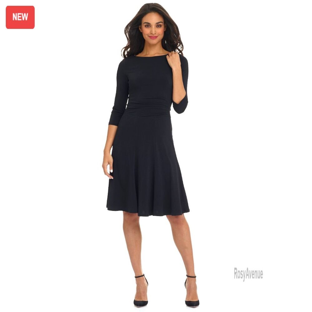 Fit and Flare Dress with 3/4 Sleeves, Knee-Length, Polyester Spandex Knit